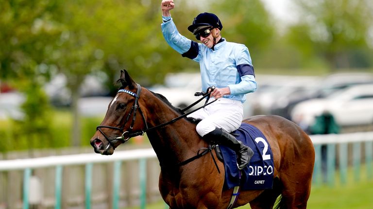 James Doyle celebrates after winning the 1000 Guineas with Cachet.
