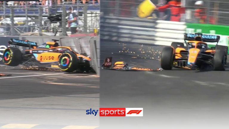 Daniel Ricciardo lost control of his McLaren and crashed into the barriers in practice two at the Monaco Grand Prix