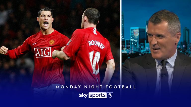Manchester United&#39;s Cristiano Ronaldo, left, celebrates scoring against Derby County with teammate Wayne Rooney during their English Premier League