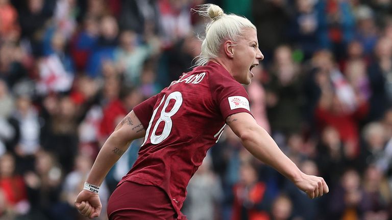 Beth England scored her first goal for England against Brazil at the Stadium of Light