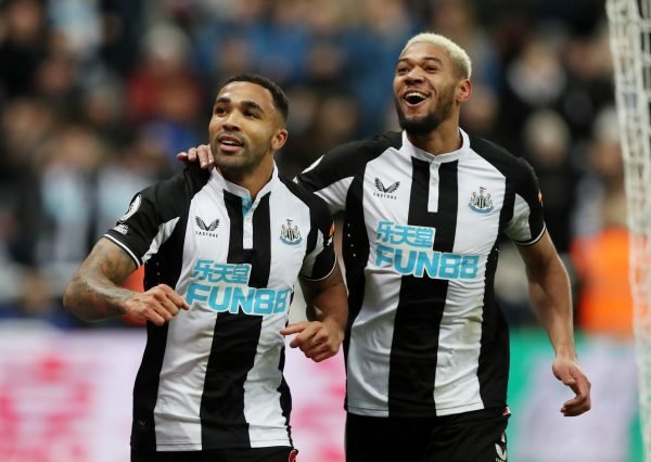 Newcastle United striker Callum Wilson celebrates with Joelinton