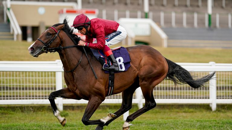 Magical Morning, ridden by Frankie Dettori, wins The Sky Sports Racing Sky 415 Novice Stakes at Yarmouth