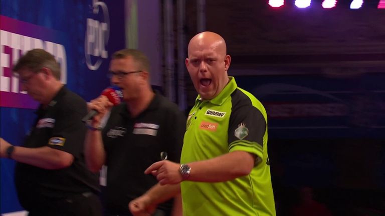 Michael van Gerwen and Cullen hit four 180s between them during the fifth leg of their clash at the World Matchplay