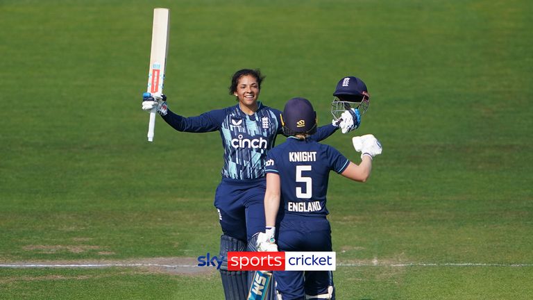 Watch all the best shots from Sophia Dunkley's incredible knock as she reaches her maiden international ODI century 