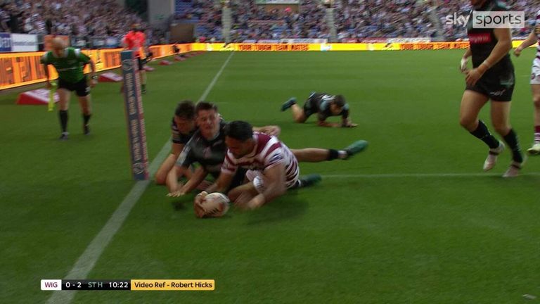 Bevan French got the first try of the game for Wigan Warriors against St Helens 