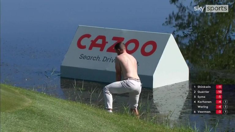 Paul Dunne showed his commitment to the cause by removing his shirt to play this shot from the water at the DP World Tour's Cazoo Open!