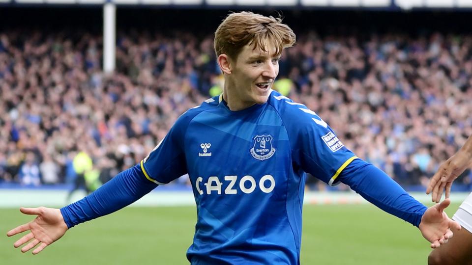 Anthony Gordon - Everton - April 9, 2022 - Manchester United Everton's Anthony Gordon celebrates the only goal of the game against Manchester United