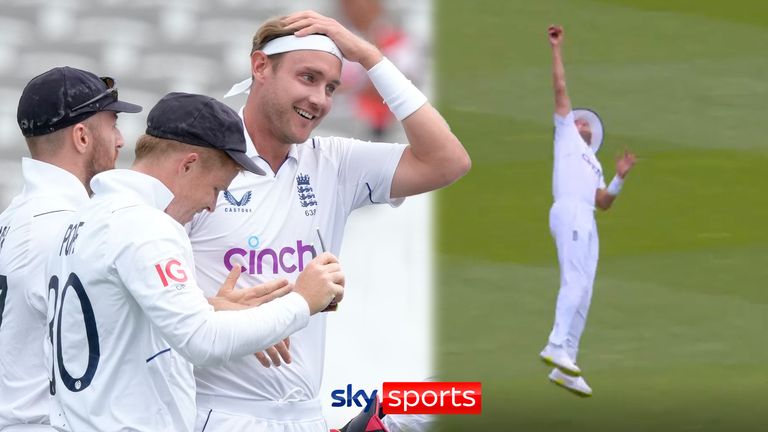 Stuart Broad takes a stunning catch to dismiss Kagiso Rabada in the opening over of day three at Lord's
