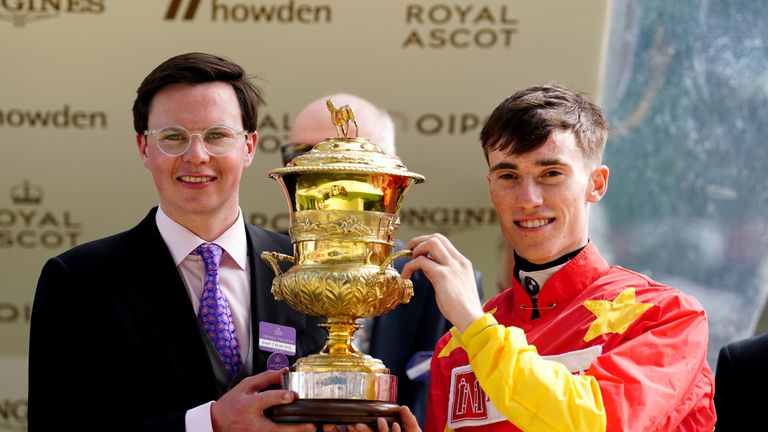 Joseph O&#39;Brien and Shane Crosse lift the Prince of Wales&#39;s trophy at Royal Ascot