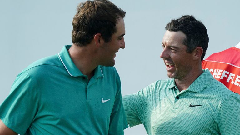 Scheffler (left) played alongside McIlroy in the final group during the final round