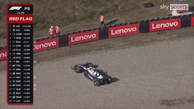 AlphaTauri driver Yuki Tsunoda ran off the track and was beached in the gravel during second practice at the Dutch Grand Prix