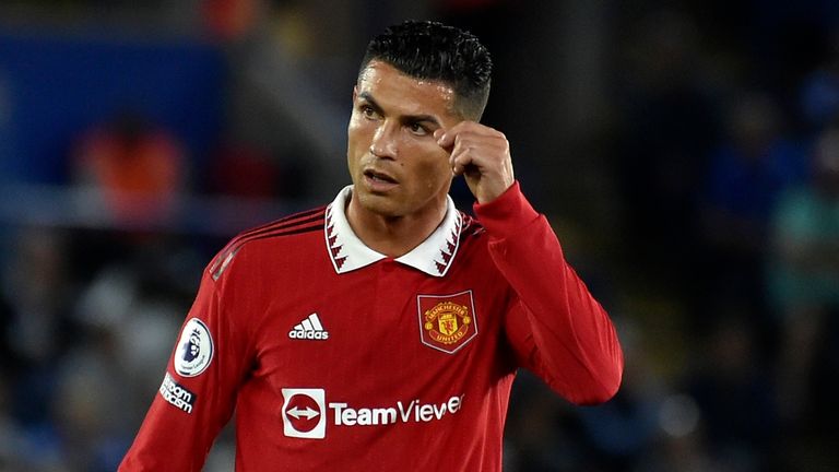 Cristiano Ronaldo in action for Manchester United as a second-half substitute at Leicester