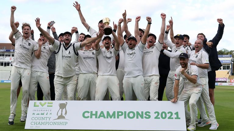 Warwickshire lifted the trophy after winning the LV= Insurance County Championship Division One in 2021
