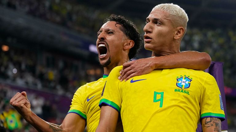 Richarlison celebrates his goal with Marquinhos
