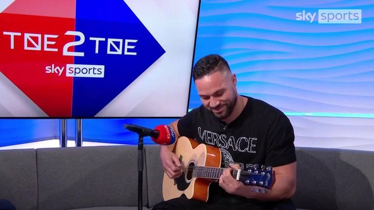 Joseph Parker playing guitar on Sky Sports News Toe 2 Toe