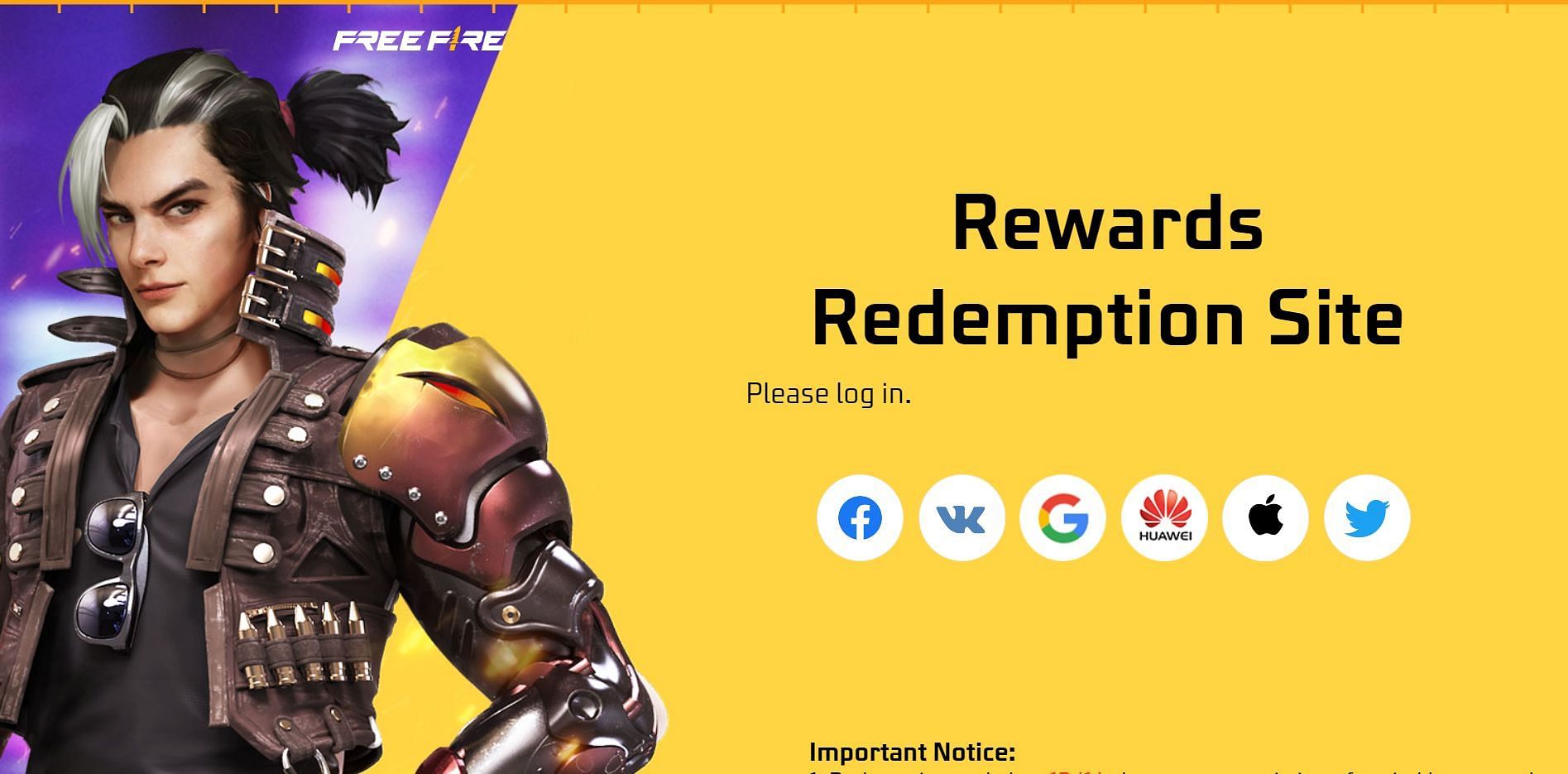 Visit the Rewards Redemption Site of the game and use the necessary login option (Image via Garena)