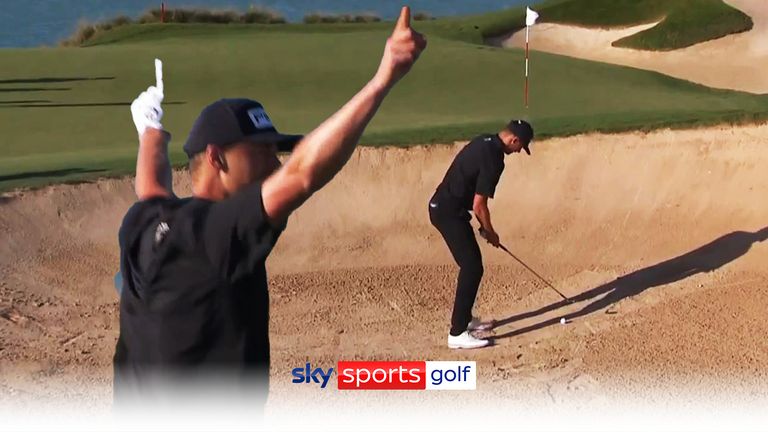 Victor Perez hit a sensational shot out of the bunker at the 17th to close in on winning the Abu Dhabi HSBC Championship