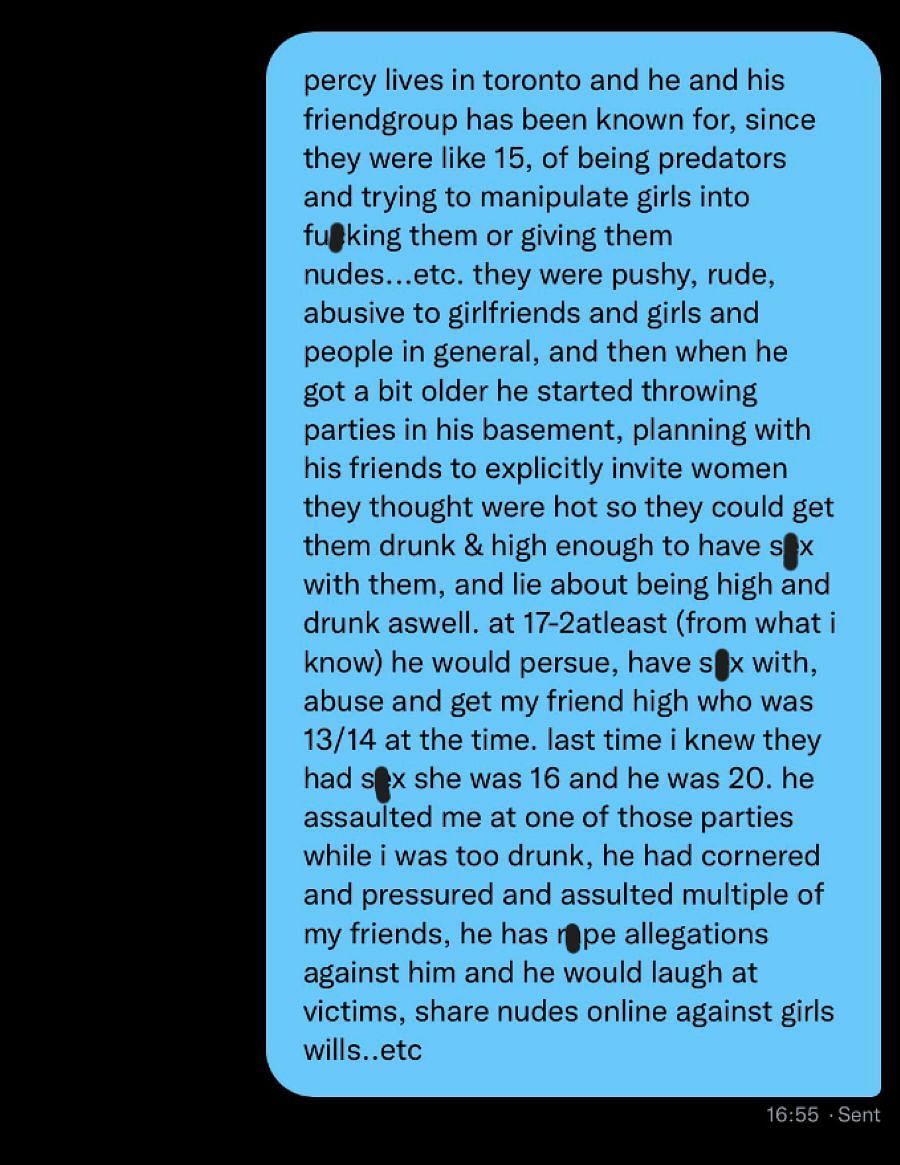 Percy Hynes White has r*pe allegations against him (Image via milkievich/Twitter)
