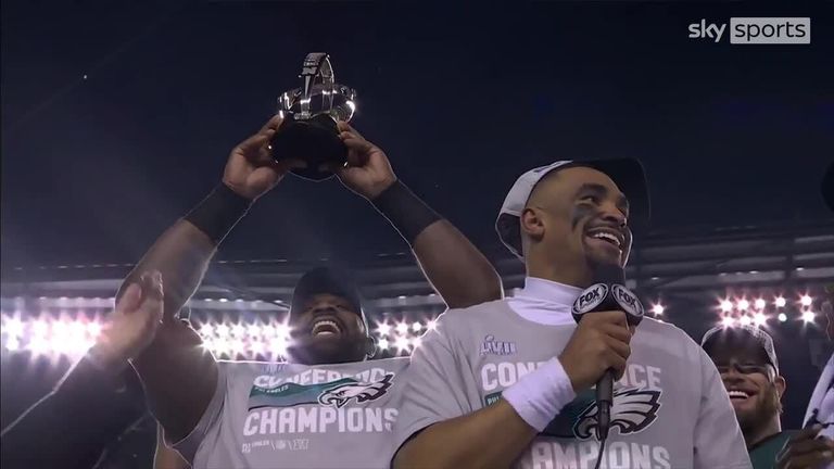 The Philadelphia Eagles are presented with the NFC Championship trophy after victory of the San Francisco 49ers. 