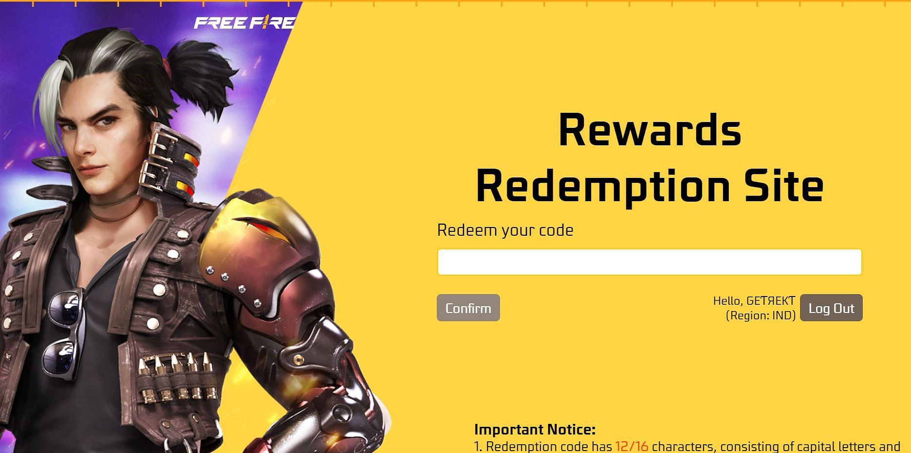 Enter the redeem code into the text box without making any errors (Image via Garena)