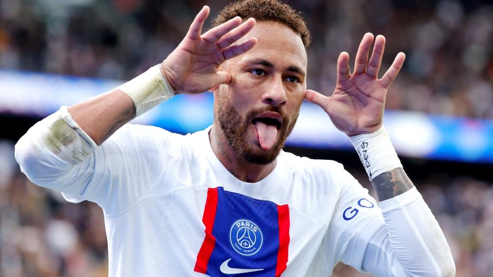 Neymar - PSG - goal celebration vs Brest - September 10, 2022 Neymar scores again for his eighth goal in Ligue 1 against Brest