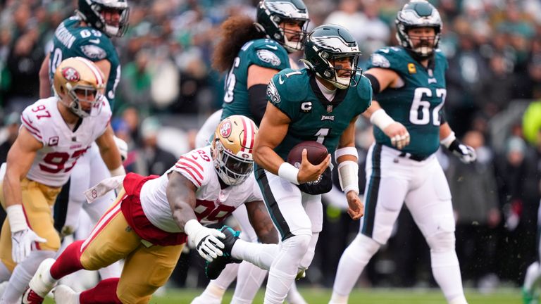Highlights of the San Francisco 49ers against the Philadelphia Eagles in the NFL NFC Championship Game.