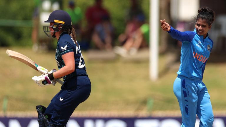 Archana Devi of India celebrates the wicket of Niamh Holland in the ICC Women&#39;s U19 T20 World Cup final