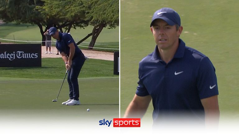 Rory McIlroy holes for eagle on the 13th hole to get his third round back on track at the Hero Dubai Desert Classic. 