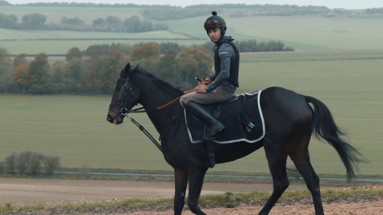 Jaydon Lee on board Shishkin on the gallops at Nicky Henderson&#39;s yard