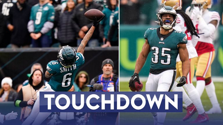 Devonta Smith makes a sensational one-handed catch to tee up Miles Sanders for the opening Philadelphia Eagles touchdown.