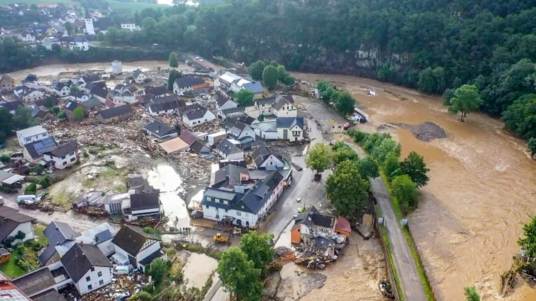 The flooded village of Schuld, near Adenau, western Germany [Christoph Reichwein/DPA/AFP]
