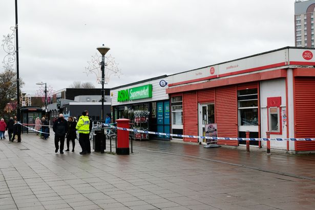 Police outside the post office on Station Road, Hebburn