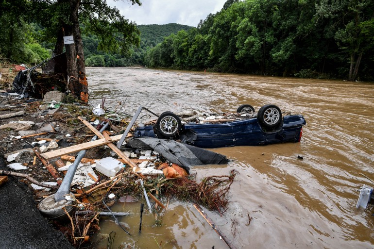 Large parts of western Germany were hit by heavy, continuous rain on Wednesday night, which continued on Thursday, resulting in local flash floods that destroyed buildings and swept away cars [Sascha Steinbach/EPA]

