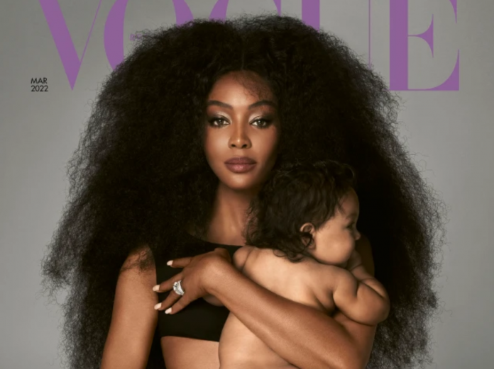 Naomi Campbell holds her baby girl, whom she welcomed in May 2021, on the March cover of British Vogue. Steven Meisel