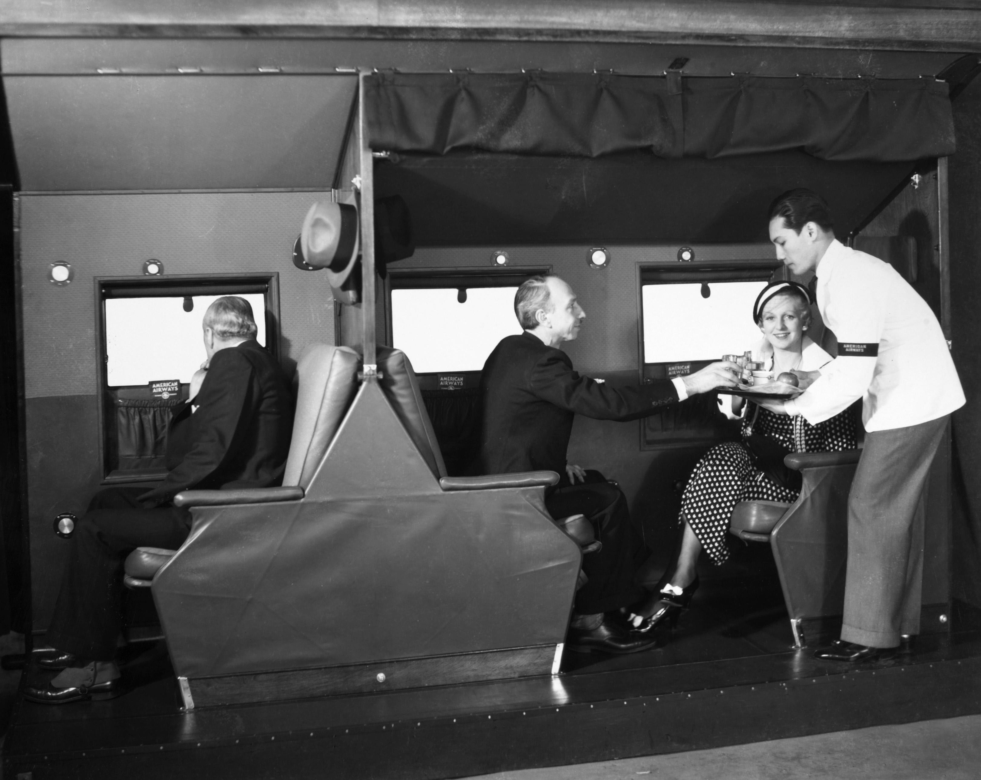 The interior of an American Airlines Curtiss Condor passenger plane