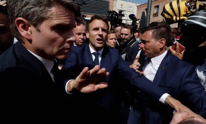 French President Macron pelted with tomatoes