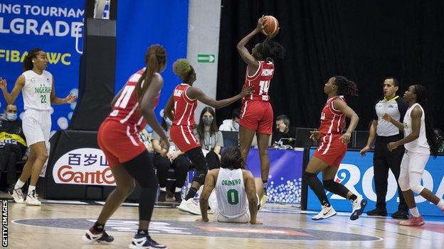Mali in action at a Women's Basketball World Cup qualifying tournament