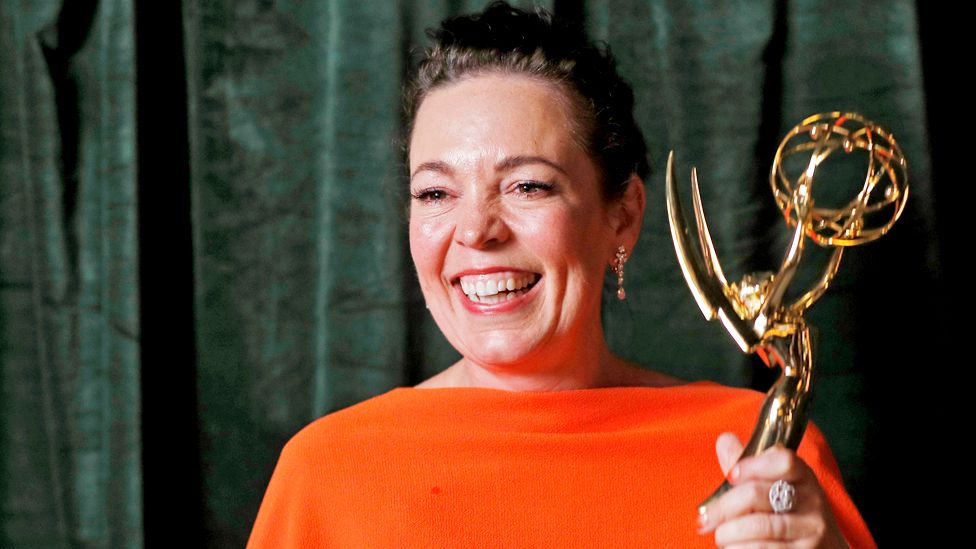 Olivia Colman with her Emmy for best drama actress