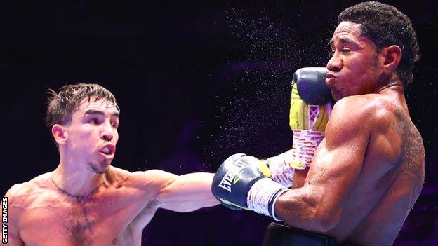 Michael Conlan lands a punch on Miguel Marriaga in Saturday night's featherweight contest