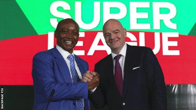 Patrice Motsepe and Fifa president Gianni Infantino at the launch of the Africa Super League