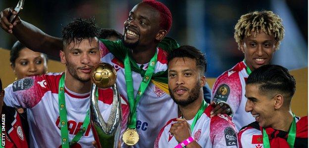 Wydad Casablanca players celebrate after winning the African Champions League