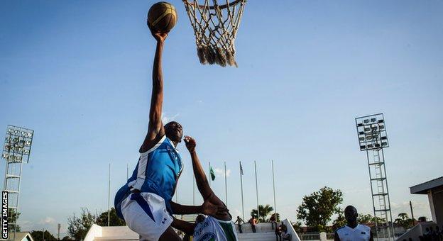 Basketball players in Juba, South Sudan