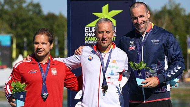 David Young (right) was third behind Spain's Juan Antonio Valle (centre) and Poland's Mateusz Surwilo (left)