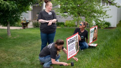 She moved to the US with big dreams and met a boyfriend but then she vanished Lacey Ayers talks to Stacy Koester, left, and Melissa Bloxom as they place signs with an image of Irene Gakwa in a yard in Gillette, Wyoming. Gakwa lived with her boyfriend next door.