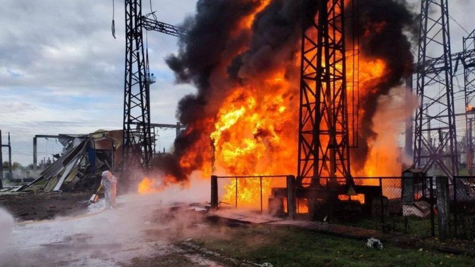 A fire at an energy-generating facility in Ukraine. Photo: 22 October 2022