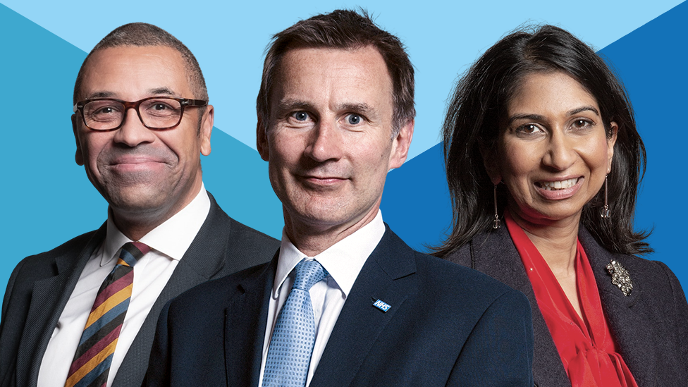 Foreign Secretary James Cleverly, Chancellor Jeremy Hunt and Home Secretary Suella Braverman
