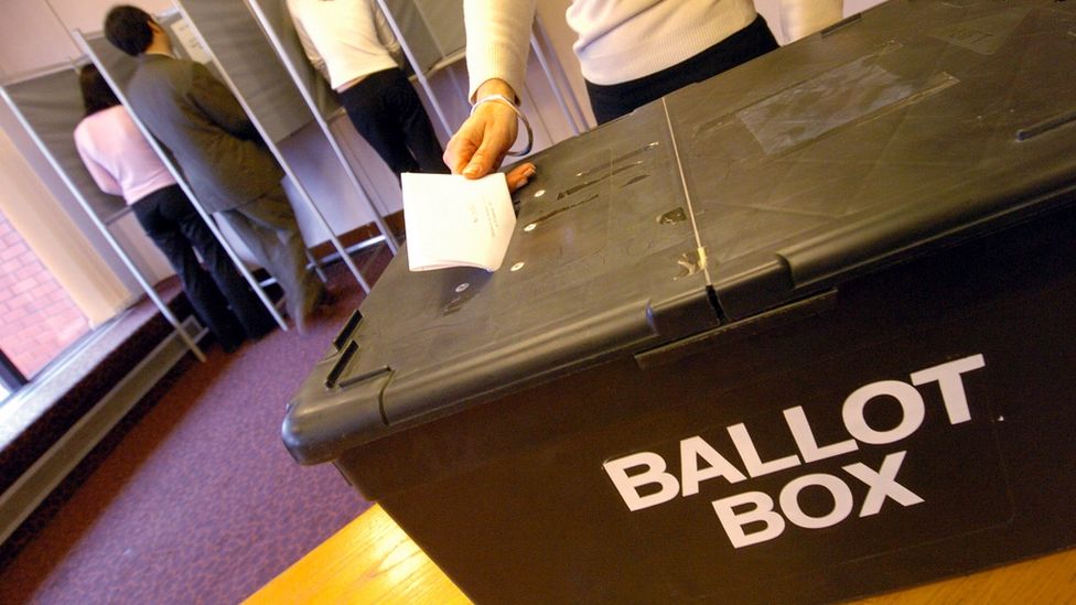 Someone placing their vote in a ballot box