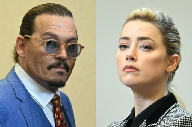 Johnny Depp (L) attending the trial at the Fairfax County Circuit Courthouse in Fairfax, Virginia, on May 24, 2022 and US actress Amber Heard looking on in the courtroom at the Fairfax County Circuit Courthouse in Fairfax, Virginia, on May 24, 2022. JIM WATSON/POOL/AFP via GI