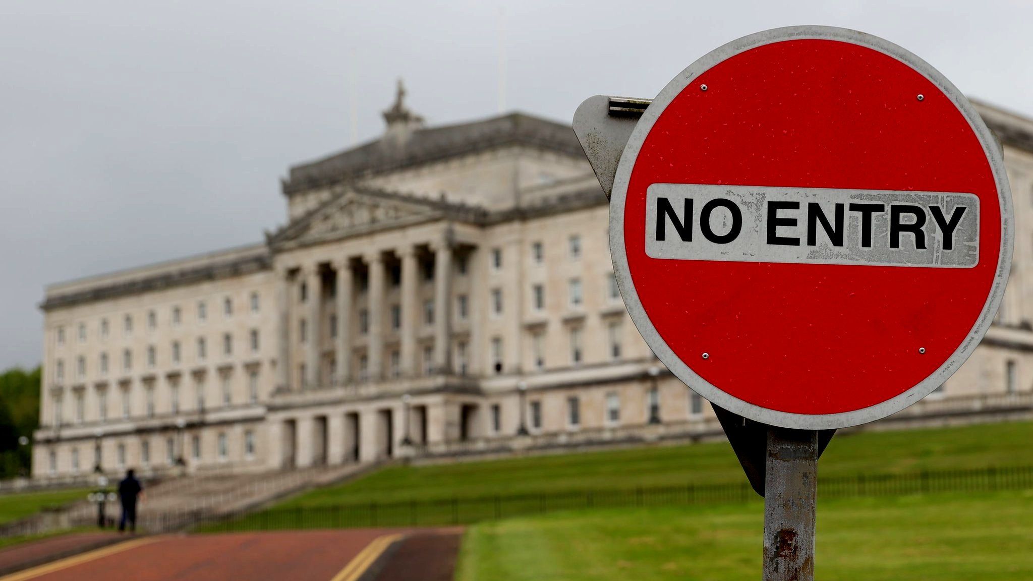 A sign outside Parliament Buildings at Stormont that reads: No entry
