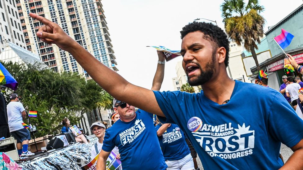 Maxwell Frost participates in the Pride Parade in Orlando, Florida, on 15 October 2022